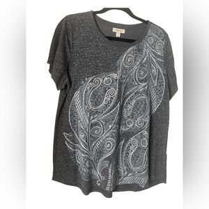 Style & Co. Women's gray scoop neck Paisley Print Short Sleeve Tee Shirt Sz 1X
